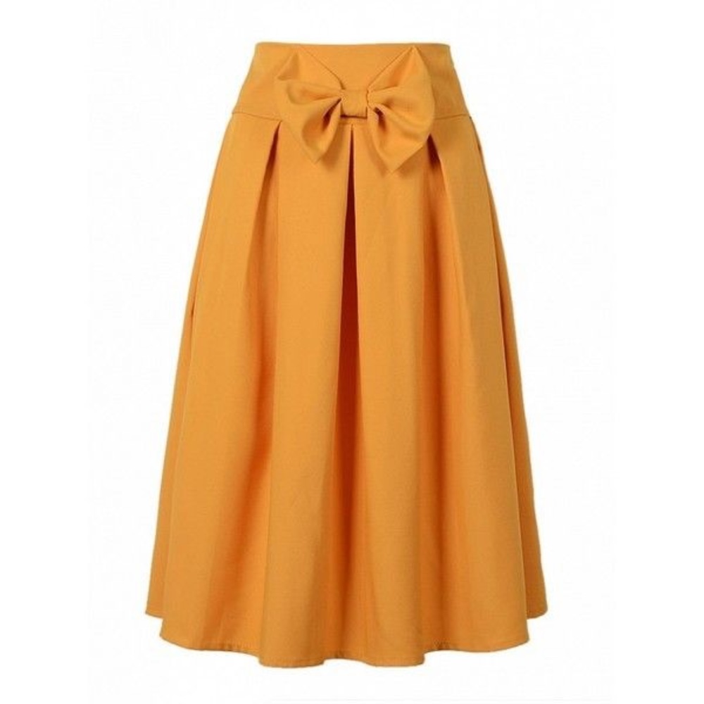 NWT Mustard Yellow Bowknot Pleated Midi Skirt